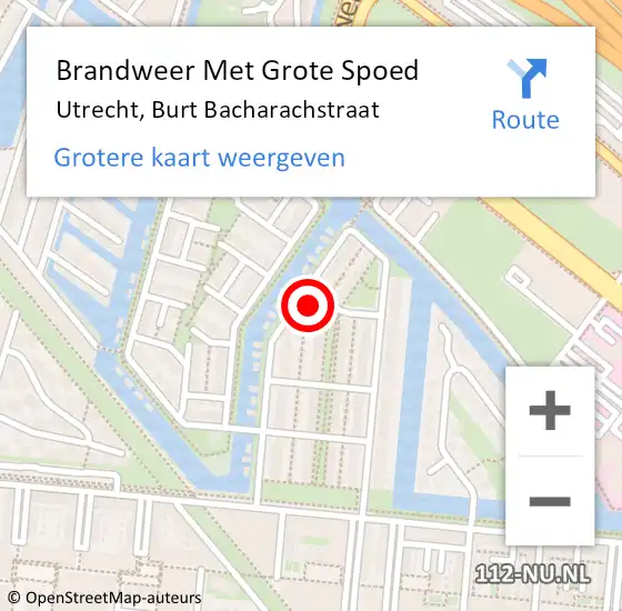 Locatie op kaart van de 112 melding: Brandweer Met Grote Spoed Naar Utrecht, Burt Bacharachstraat op 20 februari 2024 06:22