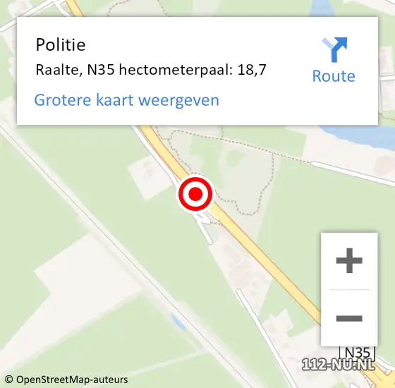 Locatie op kaart van de 112 melding: Politie Raalte, N35 hectometerpaal: 18,7 op 20 februari 2024 07:14