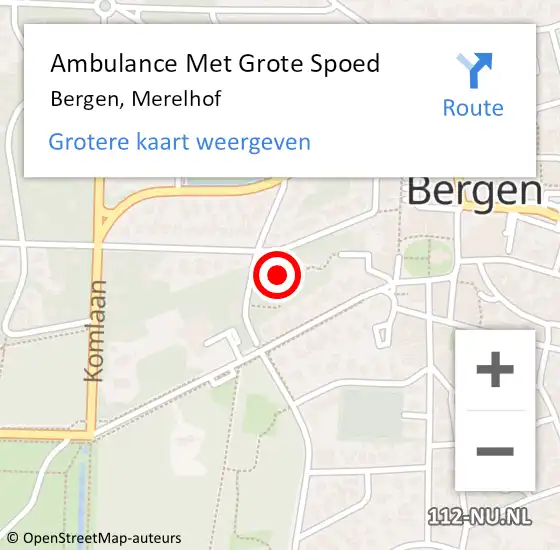 Locatie op kaart van de 112 melding: Ambulance Met Grote Spoed Naar Bergen, Merelhof op 20 februari 2024 07:17