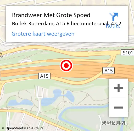 Locatie op kaart van de 112 melding: Brandweer Met Grote Spoed Naar Botlek Rotterdam, A15 L hectometerpaal: 47,7 op 26 september 2014 14:09