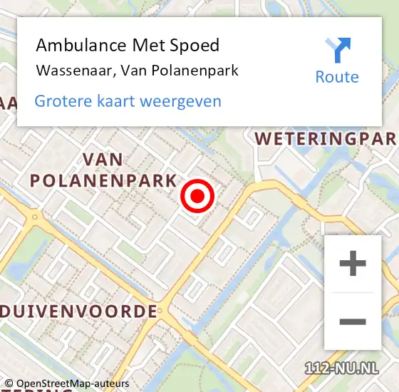 Locatie op kaart van de 112 melding: Ambulance Met Spoed Naar Wassenaar, Van Polanenpark op 20 februari 2024 07:52