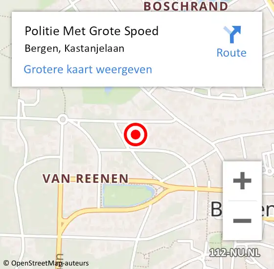 Locatie op kaart van de 112 melding: Politie Met Grote Spoed Naar Bergen, Kastanjelaan op 20 februari 2024 08:49