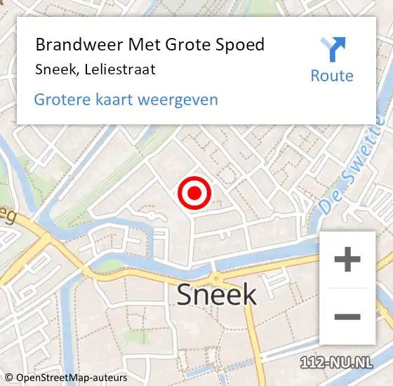 Locatie op kaart van de 112 melding: Brandweer Met Grote Spoed Naar Sneek, Leliestraat op 20 februari 2024 08:56