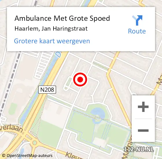 Locatie op kaart van de 112 melding: Ambulance Met Grote Spoed Naar Haarlem, Jan Haringstraat op 20 februari 2024 08:57