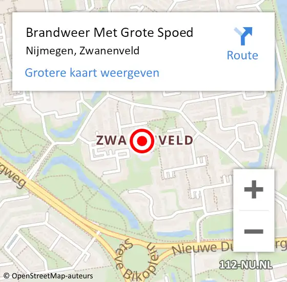 Locatie op kaart van de 112 melding: Brandweer Met Grote Spoed Naar Nijmegen, Zwanenveld op 20 februari 2024 09:48