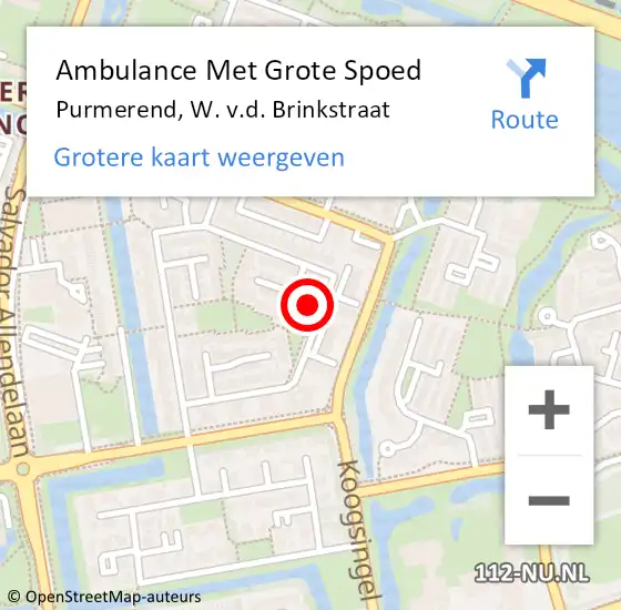 Locatie op kaart van de 112 melding: Ambulance Met Grote Spoed Naar Purmerend, W. v.d. Brinkstraat op 20 februari 2024 10:03