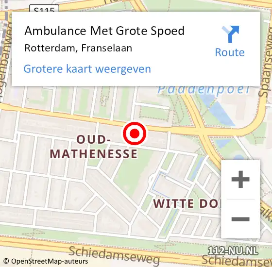 Locatie op kaart van de 112 melding: Ambulance Met Grote Spoed Naar Rotterdam, Franselaan op 20 februari 2024 10:04