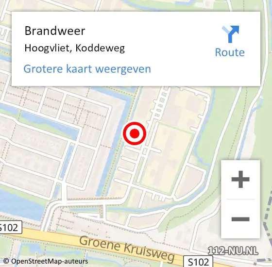 Locatie op kaart van de 112 melding: Brandweer Hoogvliet, Koddeweg op 20 februari 2024 10:37