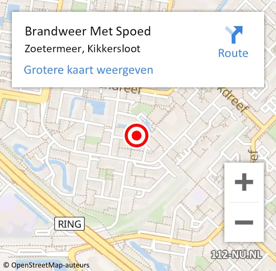 Locatie op kaart van de 112 melding: Brandweer Met Spoed Naar Zoetermeer, Kikkersloot op 20 februari 2024 10:39