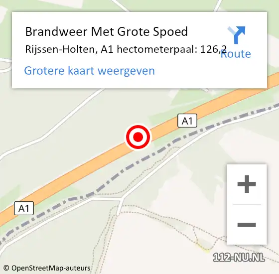 Locatie op kaart van de 112 melding: Brandweer Met Grote Spoed Naar Rijssen-Holten, A1 hectometerpaal: 126,2 op 20 februari 2024 10:39