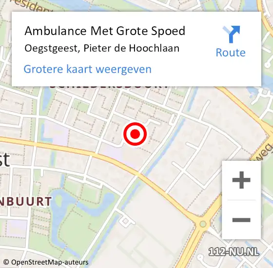 Locatie op kaart van de 112 melding: Ambulance Met Grote Spoed Naar Oegstgeest, Pieter de Hoochlaan op 20 februari 2024 11:01