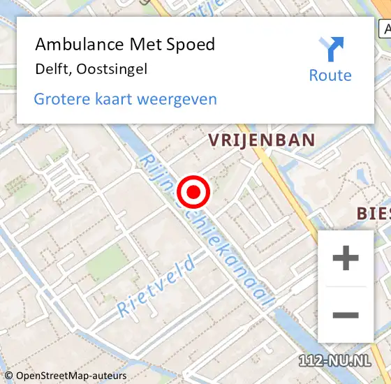 Locatie op kaart van de 112 melding: Ambulance Met Spoed Naar Delft, Oostsingel op 20 februari 2024 11:05