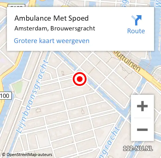 Locatie op kaart van de 112 melding: Ambulance Met Spoed Naar Amsterdam, Brouwersgracht op 20 februari 2024 11:39