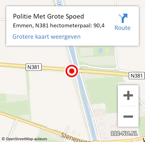 Locatie op kaart van de 112 melding: Politie Met Grote Spoed Naar Emmen, N381 hectometerpaal: 90,4 op 20 februari 2024 11:47