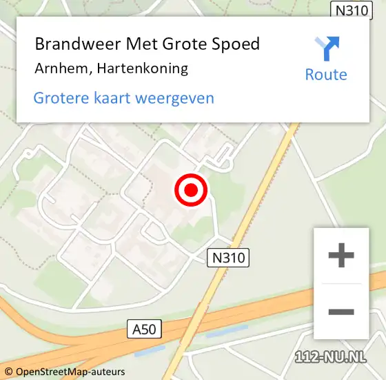 Locatie op kaart van de 112 melding: Brandweer Met Grote Spoed Naar Arnhem, Hartenkoning op 20 februari 2024 12:32