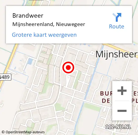 Locatie op kaart van de 112 melding: Brandweer Mijnsheerenland, Nieuwegeer op 20 februari 2024 12:54