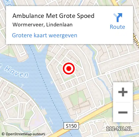 Locatie op kaart van de 112 melding: Ambulance Met Grote Spoed Naar Wormerveer, Lindenlaan op 20 februari 2024 13:10