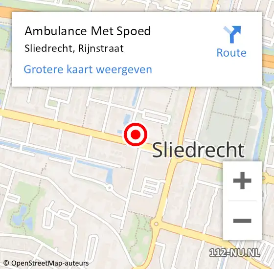 Locatie op kaart van de 112 melding: Ambulance Met Spoed Naar Sliedrecht, Rijnstraat op 20 februari 2024 13:34