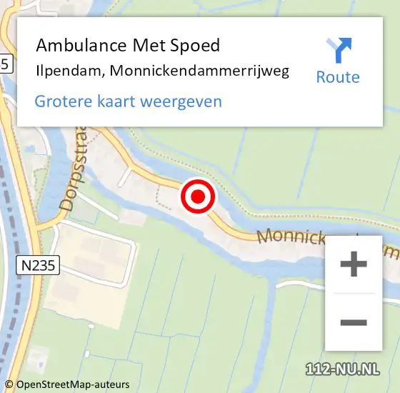 Locatie op kaart van de 112 melding: Ambulance Met Spoed Naar Ilpendam, Monnickendammerrijweg op 20 februari 2024 13:47
