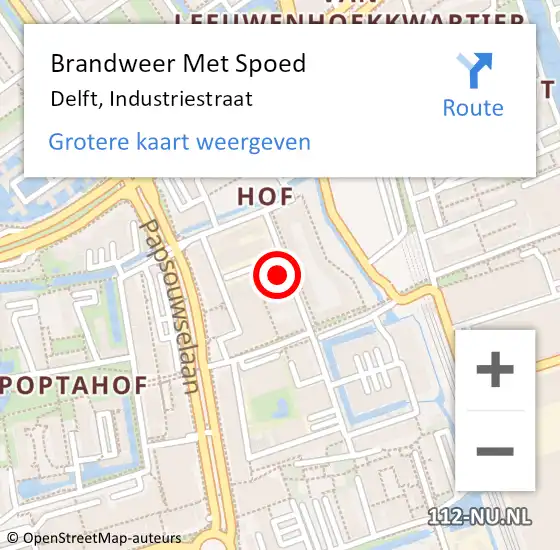 Locatie op kaart van de 112 melding: Brandweer Met Spoed Naar Delft, Industriestraat op 20 februari 2024 14:11