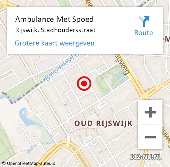 Locatie op kaart van de 112 melding: Ambulance Met Spoed Naar Rijswijk, Stadhoudersstraat op 20 februari 2024 14:22