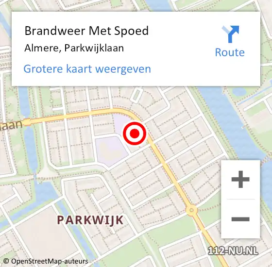 Locatie op kaart van de 112 melding: Brandweer Met Spoed Naar Almere, Parkwijklaan op 20 februari 2024 14:38