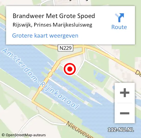 Locatie op kaart van de 112 melding: Brandweer Met Grote Spoed Naar Rijswijk, Prinses Marijkesluisweg op 20 februari 2024 14:53
