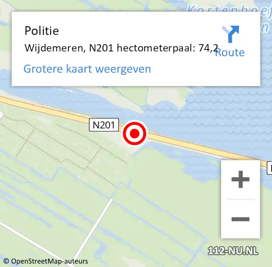 Locatie op kaart van de 112 melding: Politie Wijdemeren, N201 hectometerpaal: 74,2 op 20 februari 2024 15:16