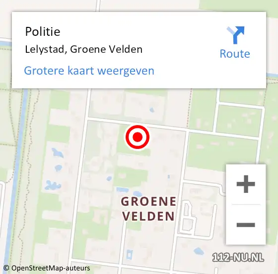 Locatie op kaart van de 112 melding: Politie Lelystad, Groene Velden op 20 februari 2024 15:51