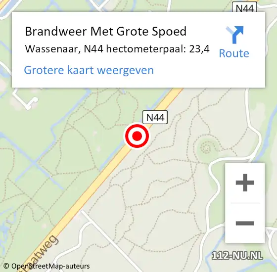 Locatie op kaart van de 112 melding: Brandweer Met Grote Spoed Naar Wassenaar, N44 hectometerpaal: 23,4 op 20 februari 2024 16:05