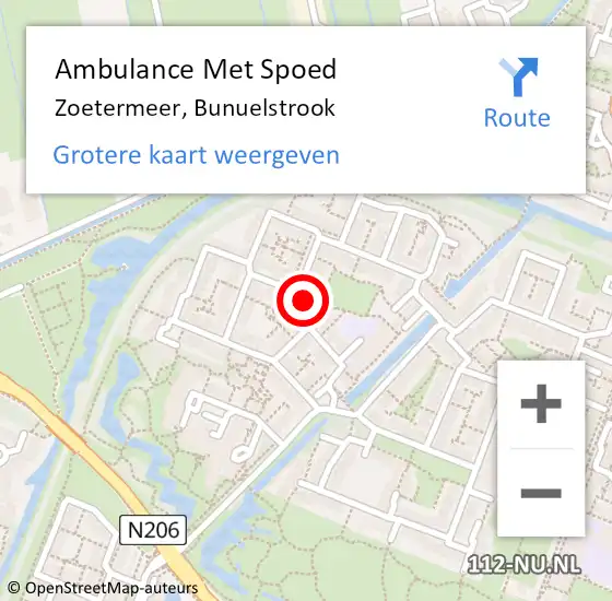 Locatie op kaart van de 112 melding: Ambulance Met Spoed Naar Zoetermeer, Bunuelstrook op 20 februari 2024 16:05