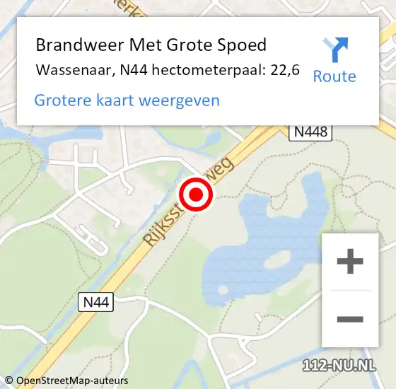 Locatie op kaart van de 112 melding: Brandweer Met Grote Spoed Naar Wassenaar, N44 hectometerpaal: 22,6 op 20 februari 2024 16:14