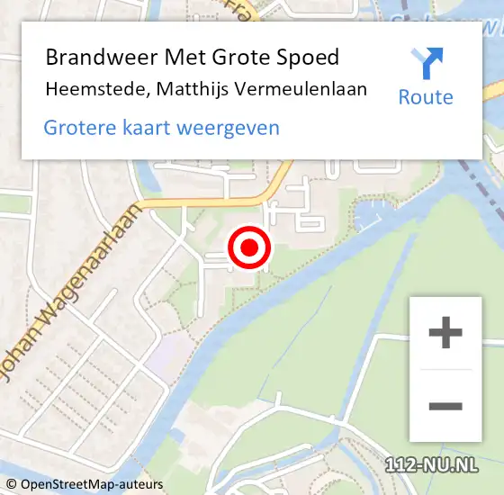 Locatie op kaart van de 112 melding: Brandweer Met Grote Spoed Naar Heemstede, Matthijs Vermeulenlaan op 20 februari 2024 16:18