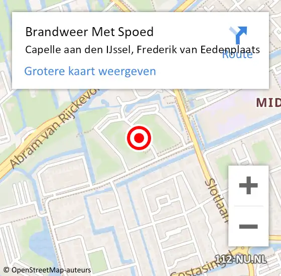 Locatie op kaart van de 112 melding: Brandweer Met Spoed Naar Capelle aan den IJssel, Frederik van Eedenplaats op 20 februari 2024 16:18