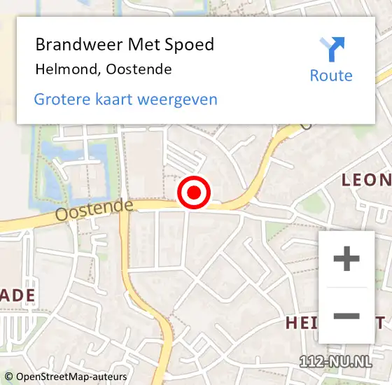 Locatie op kaart van de 112 melding: Brandweer Met Spoed Naar Helmond, Oostende op 20 februari 2024 16:19