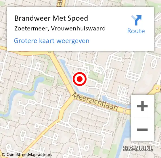 Locatie op kaart van de 112 melding: Brandweer Met Spoed Naar Zoetermeer, Vrouwenhuiswaard op 20 februari 2024 16:24