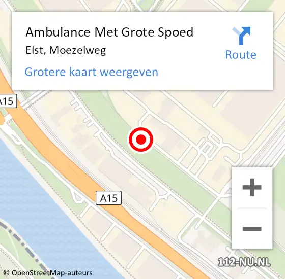 Locatie op kaart van de 112 melding: Ambulance Met Grote Spoed Naar Elst, Moezelweg op 20 februari 2024 17:00