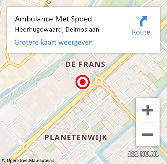 Locatie op kaart van de 112 melding: Ambulance Met Spoed Naar Heerhugowaard, Deimoslaan op 20 februari 2024 17:14