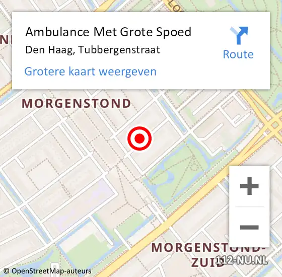 Locatie op kaart van de 112 melding: Ambulance Met Grote Spoed Naar Den Haag, Tubbergenstraat op 20 februari 2024 17:27