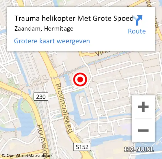 Locatie op kaart van de 112 melding: Trauma helikopter Met Grote Spoed Naar Zaandam, Hermitage op 20 februari 2024 18:07
