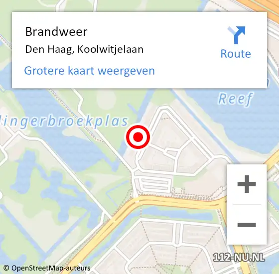 Locatie op kaart van de 112 melding: Brandweer Den Haag, Koolwitjelaan op 20 februari 2024 18:16