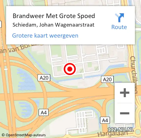 Locatie op kaart van de 112 melding: Brandweer Met Grote Spoed Naar Schiedam, Johan Wagenaarstraat op 20 februari 2024 18:52