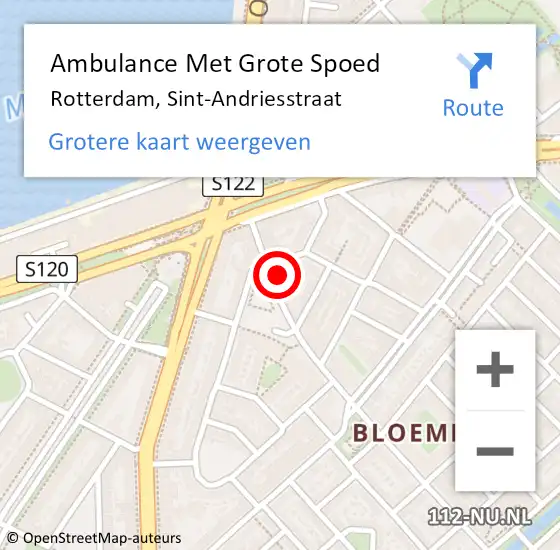 Locatie op kaart van de 112 melding: Ambulance Met Grote Spoed Naar Rotterdam, Sint-Andriesstraat op 20 februari 2024 18:58
