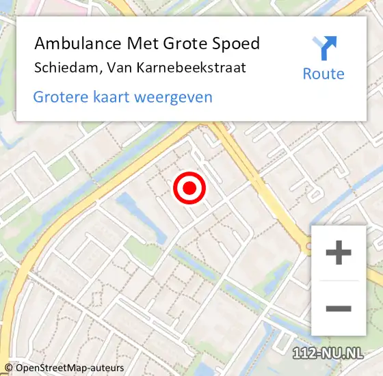 Locatie op kaart van de 112 melding: Ambulance Met Grote Spoed Naar Schiedam, Van Karnebeekstraat op 20 februari 2024 19:11