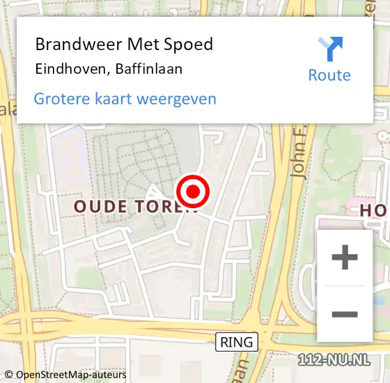 Locatie op kaart van de 112 melding: Brandweer Met Spoed Naar Eindhoven, Baffinlaan op 20 februari 2024 19:19