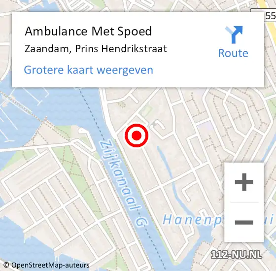 Locatie op kaart van de 112 melding: Ambulance Met Spoed Naar Zaandam, Prins Hendrikstraat op 20 februari 2024 20:21