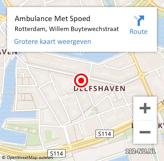 Locatie op kaart van de 112 melding: Ambulance Met Spoed Naar Rotterdam, Willem Buytewechstraat op 20 februari 2024 21:27