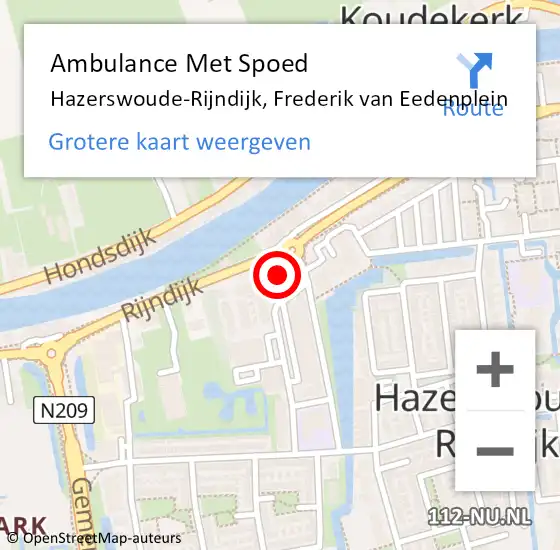 Locatie op kaart van de 112 melding: Ambulance Met Spoed Naar Hazerswoude-Rijndijk, Frederik van Eedenplein op 20 februari 2024 21:32