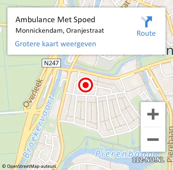 Locatie op kaart van de 112 melding: Ambulance Met Spoed Naar Monnickendam, Oranjestraat op 20 februari 2024 21:37