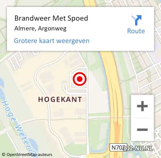 Locatie op kaart van de 112 melding: Brandweer Met Spoed Naar Almere, Argonweg op 20 februari 2024 21:51